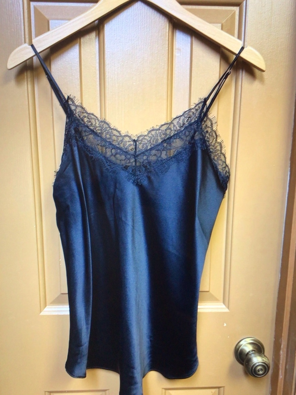 Johnny Was Black Satin Lace-Trim Camisole